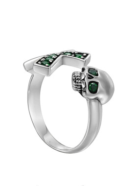嘻哈复古绿钻十字架开口可调戒指
