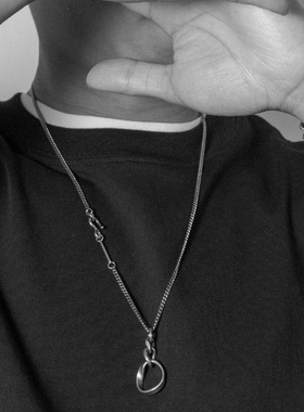 925纯银莫比乌斯环吊坠项链男ins复古色暗黑先锋风格霸气小众