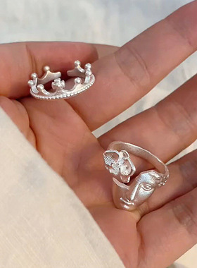 小红书爆款维纳斯皇冠戒指中古欧美风轻奢高级感简约小众叠戴设计