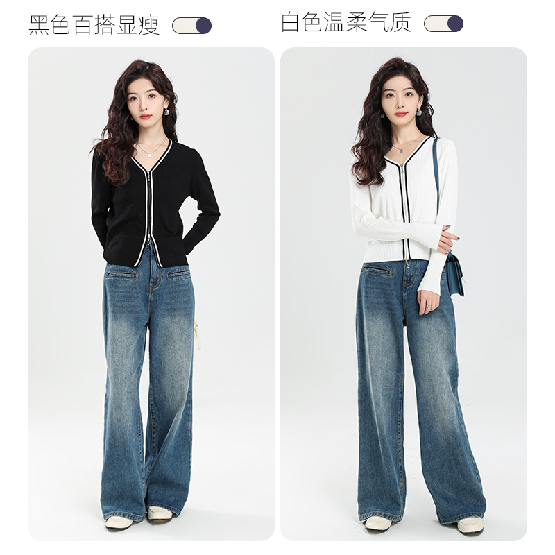 拉夏贝尔V领针织衫女2023年