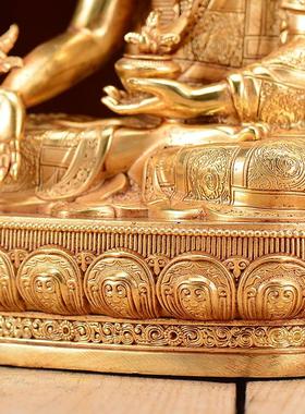 药师佛铜像铜全鎏金家用用品三世佛居家桌面摆件