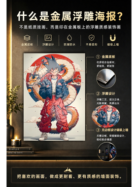 金属浮雕装饰画七龙珠悟空神龙 潮流动漫风 电竞房客厅炫酷挂画