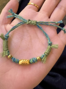 黄金足金999法棍猫咪萌宠转运珠手串手链礼物送女友老婆七夕礼物