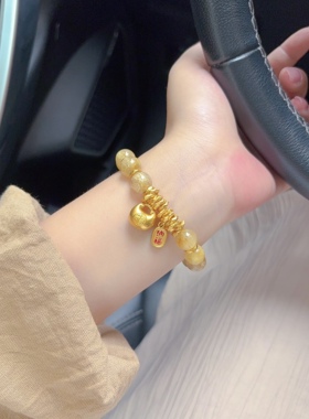 黄金小胖福手链金坨坨足金999福牌手串 送女友老婆七夕情人节礼物