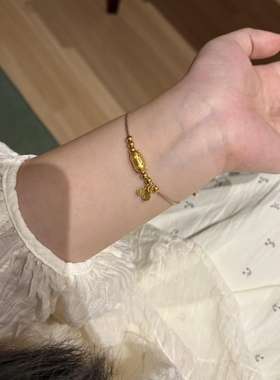 黄金足金999法棍猫咪萌宠转运珠手串手链礼物送女友老婆七夕礼物