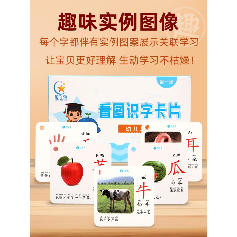 儿童认字识字卡片启蒙早教幼儿园宝宝学龄前象形看图汉字神器全套 - 图0