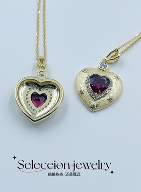 18K金天然石榴石心形吊坠项链& 本店产品均为天然宝石支持复检
