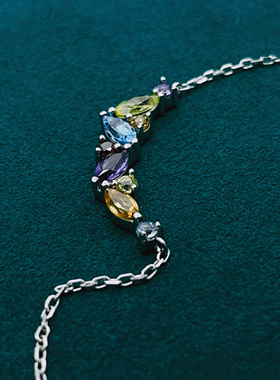 18K金天然多彩宝石项链&本店所有产品均为天然宝石支持复检