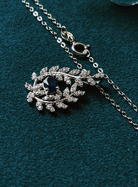 18K金天然蓝宝石橄榄枝项链&本店所有产品均为天然宝石支持复检