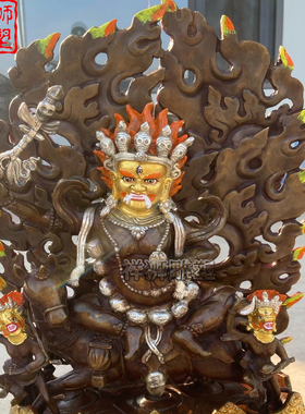 祥狮雕塑纯铜铸造吉祥天母佛像