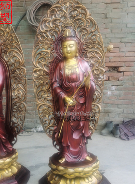 黄铜铸造西方三圣佛像摆件批发