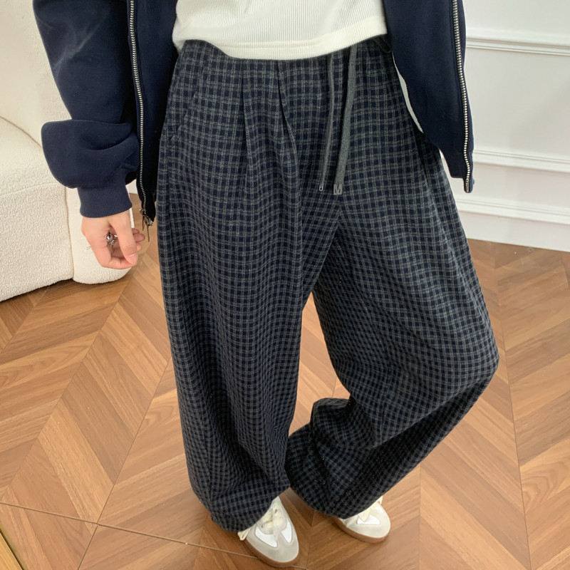 森女部落松弛感阔腿格子裤女2025新款垂感拖地裤百搭高腰休闲裤冬,淘宝优惠券,粉丝福利购,淘宝优惠卷