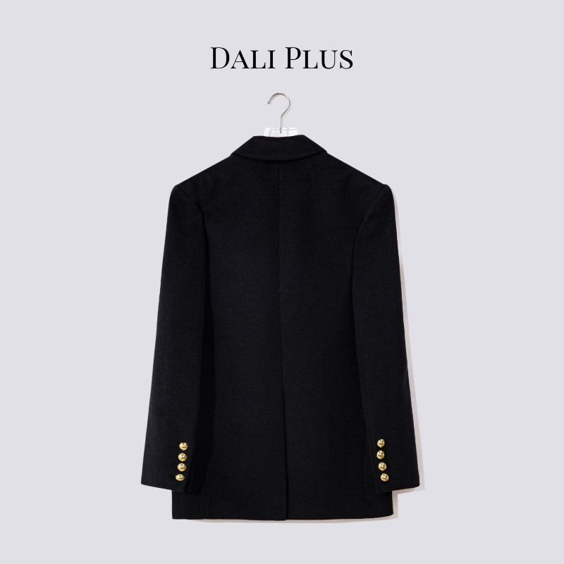 大李plus 羊绒澳毛黑金双排扣中长款大衣女冬季黑色西装毛呢外套,淘宝优惠券,粉丝福利购,淘宝优惠卷