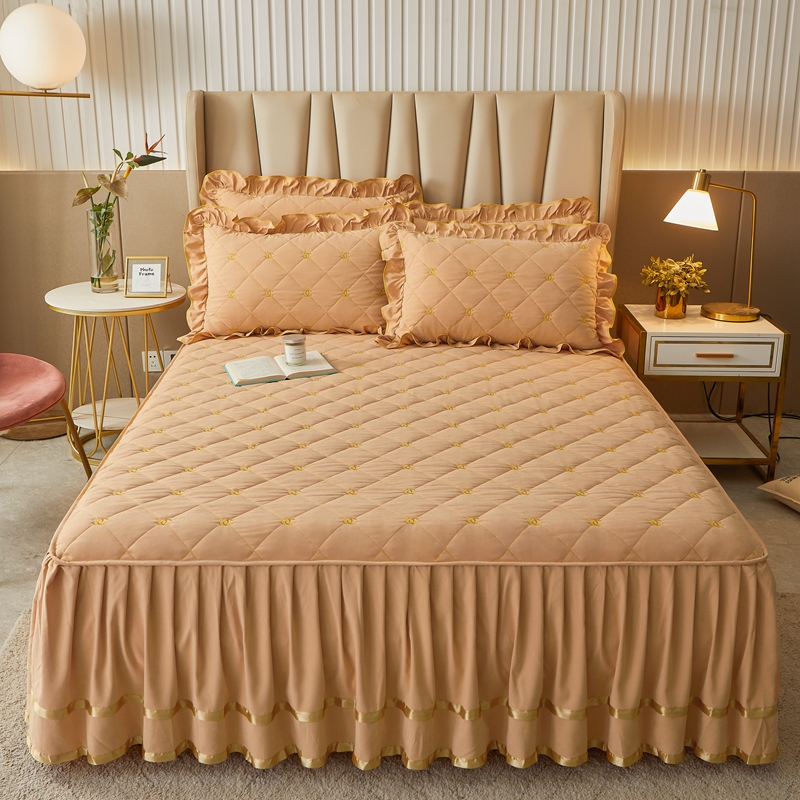 欧式轻奢加棉公主风床裙单件夹棉床围裙花边款床单简约防滑床罩套 - 图0