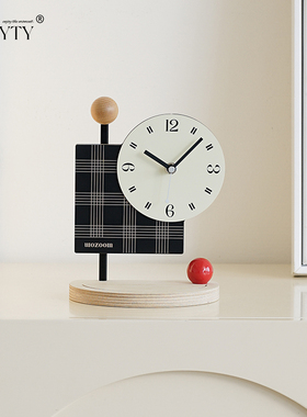 TEBO创意桌面摆件入户玄关摆台式时钟客厅装饰钟表电视柜饰品座钟