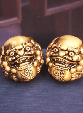 蛇年财神手球黄铜-新年貔貅实心黄铜手把件财神手球摆件创意礼品