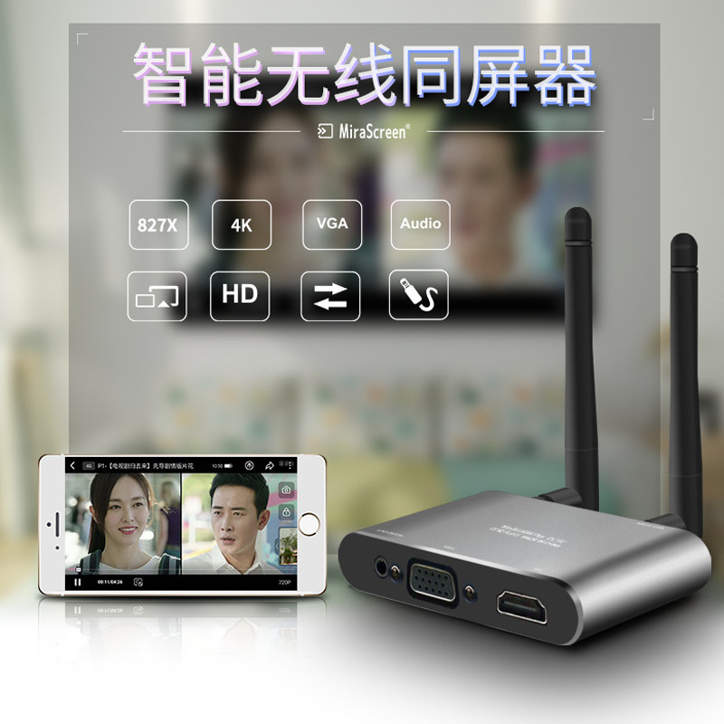 双WiFi手机平板电脑投屏器连电视4K高清视频横竖屏同屏电视投影仪