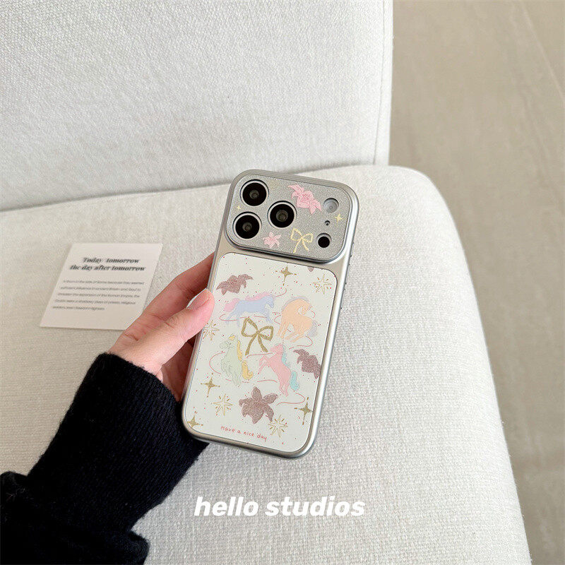 韩系银边闪粉花朵蝴蝶结彩色小马适用苹果17promax新款iPhone16promax手机壳15Pro小众17卡通14P少女16保护套,淘宝优惠券,粉丝福利购,淘宝优惠卷