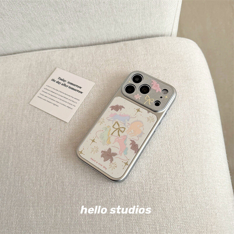 韩系银边闪粉花朵蝴蝶结彩色小马适用苹果17promax新款iPhone16promax手机壳15Pro小众17卡通14P少女16保护套,淘宝优惠券,粉丝福利购,淘宝优惠卷