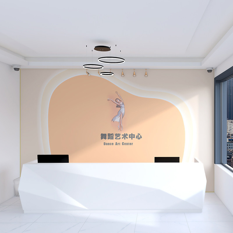 母婴店童装直播间背景墙壁纸舞蹈教室艺术培训前台3d几何拱门墙纸