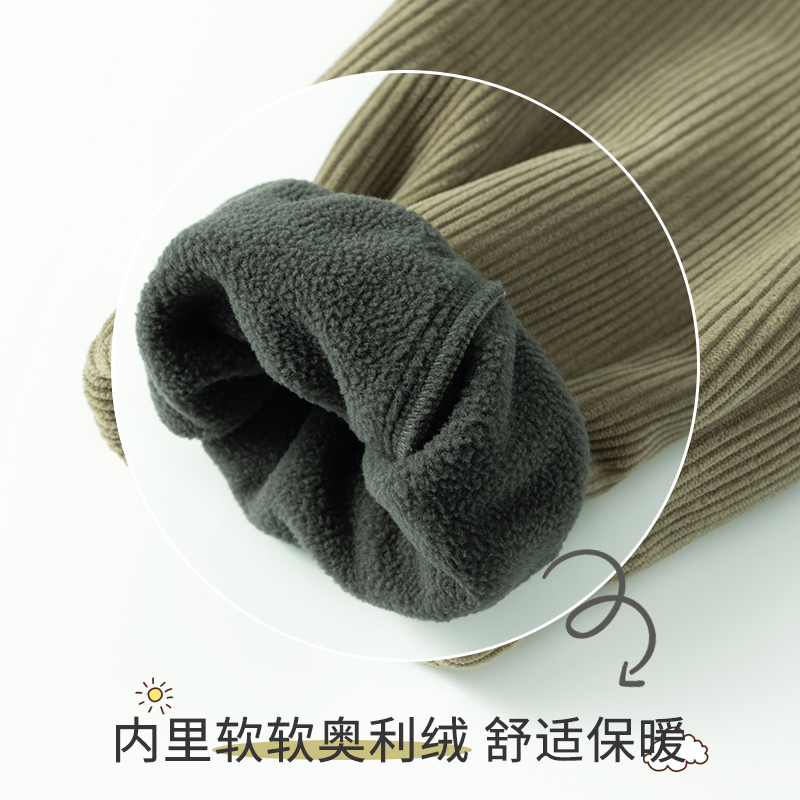 真维斯童装男童加绒裤子秋冬款一体绒工装棉裤儿童加厚休闲运动裤