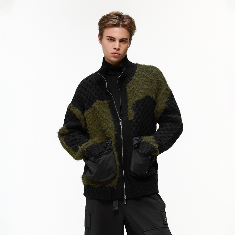 又见高山MetaMount CITY 不规则拼色肌理开襟毛衫 - 图2