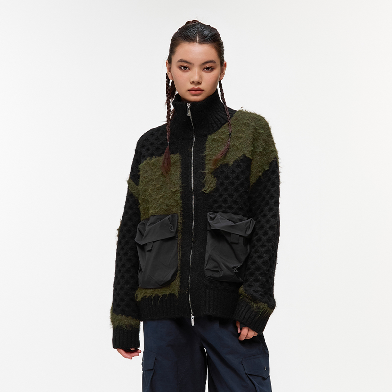 又见高山MetaMount CITY 不规则拼色肌理开襟毛衫 - 图0