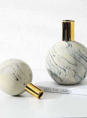 新款直销现代轻奢蓝色流纹陶瓷花瓶摆件售楼处会所玄关客厅插干花