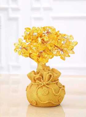 新款直销新中式黄水晶招财树钱袋摆件家居客厅桌面玄关酒柜书房装