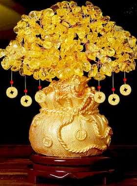 新款直销黄水晶发财树家居酒柜装饰品小摆件客厅电视柜招财摇钱树