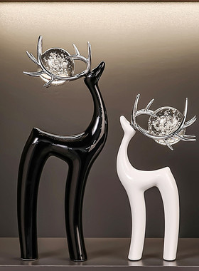 现代轻奢高档小鹿摆件客厅酒柜电视柜家居装饰品福禄双至