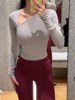 SoftRibed asymmetric off-shoulder ribbed long-sleeve T