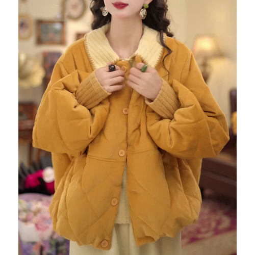 洋气显瘦单排扣纯色棉服女2025冬季新款韩系时尚加厚保暖棉袄外套 - 图1