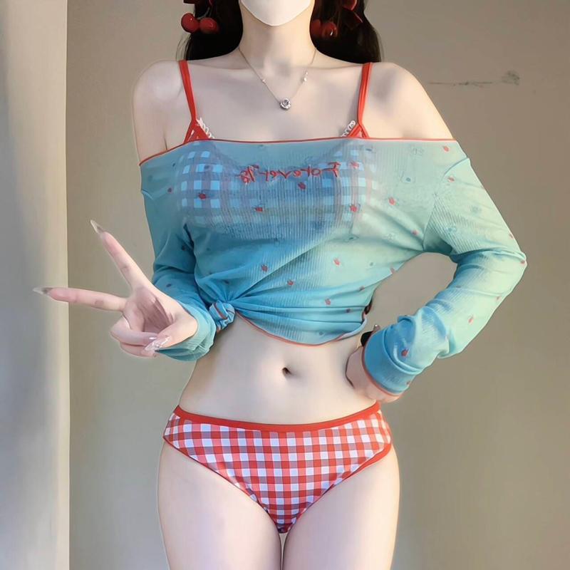 分体泳衣女多巴胺穿搭纯欲风性感比基尼2025新款四件套泡温泉度假 - 图2