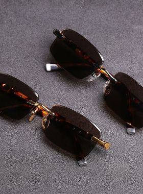 原石眼镜仿石头水晶无框男士高档正品镜护目水晶男清凉太阳镜