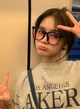 gm黑框眼镜女防蓝光腮红眼睛防紫外线女款大脸显瘦ins风素颜神器