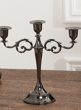 欧式三头烛台摆件复古氛围感烛台摆件西餐烛光晚餐酒店家居装饰