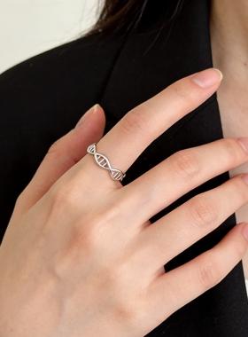 镀925银DNA双螺旋开口指环