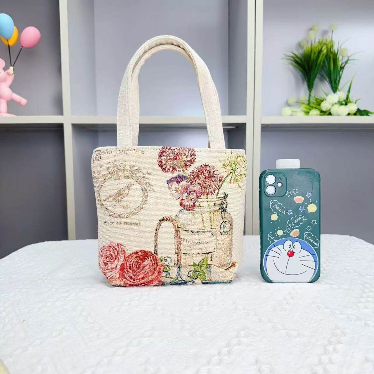 瓶中花双面金丝提花刺绣帆布手提包单肩包休闲文艺学生上班通勤包,淘宝优惠券,粉丝福利购,淘宝优惠卷