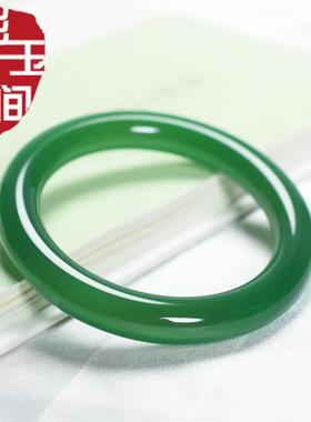彩玉玛瑙冰种翡翠色绿玉髓手镯女圆条美人镯玉镯帝王绿10mm平安镯