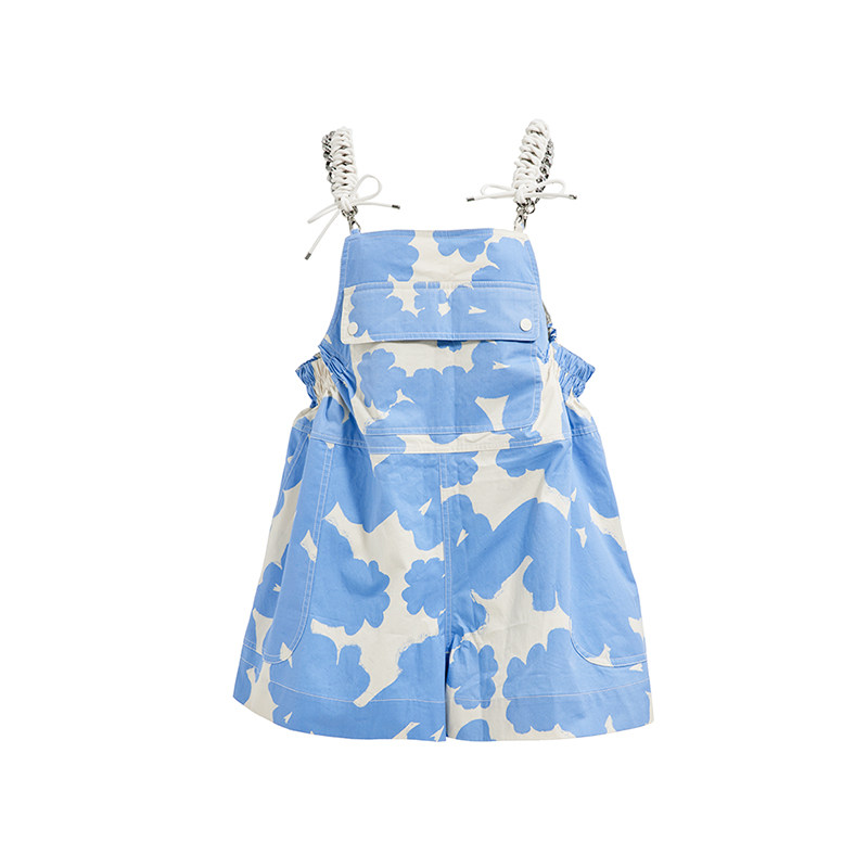 【设计师品牌XIAOLI筱李】硅胶肩带蓝白背带裤短款宽松连体裤减龄 - 图3