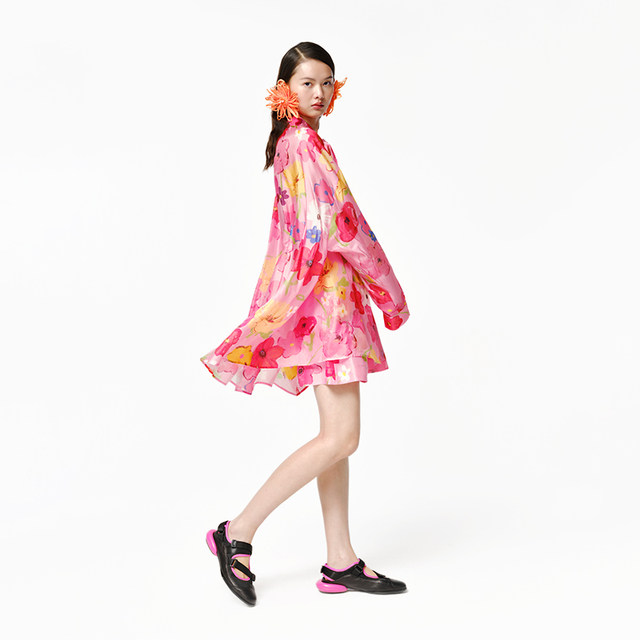 Jiang Shuying same style printed silk shirt