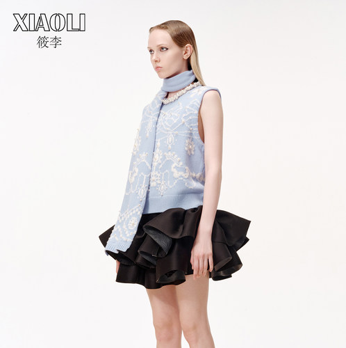 【XIAOLI筱李】复古浪漫风蓝色费尔岛针织印花仿珍珠背心25秋新品 - 图0
