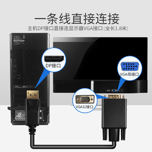 DP转VGA高清线台式电脑主机显卡显示器连接线vda转换器vja转接头 - 图1