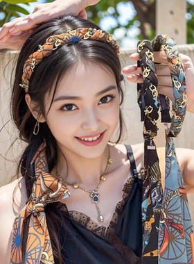 复古编发发箍女发捆新款飘带发带绑发丝巾头箍一体系夏季发卡头饰