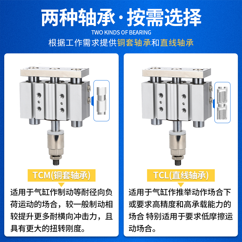 亚德客气动可调三轴气缸TCMJ16/20/25/32X10*20-30X40X50X75X100S