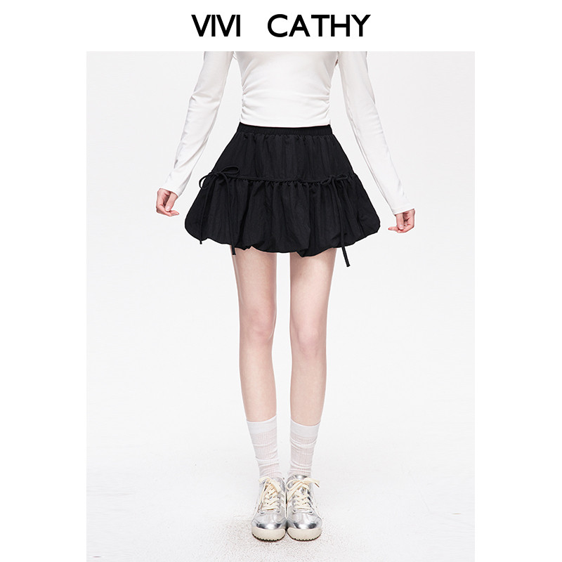 VIVICATHY2026春夏甜美蝴蝶结绑带蓬蓬半身裙女高腰云朵花苞短裙,淘宝优惠券,粉丝福利购,淘宝优惠卷