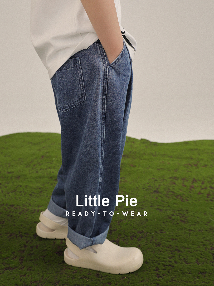 LittlePie 蓝调时光 绿色环保棉混纺宽松廓形萝卜裤儿童牛仔裤春 - 图2