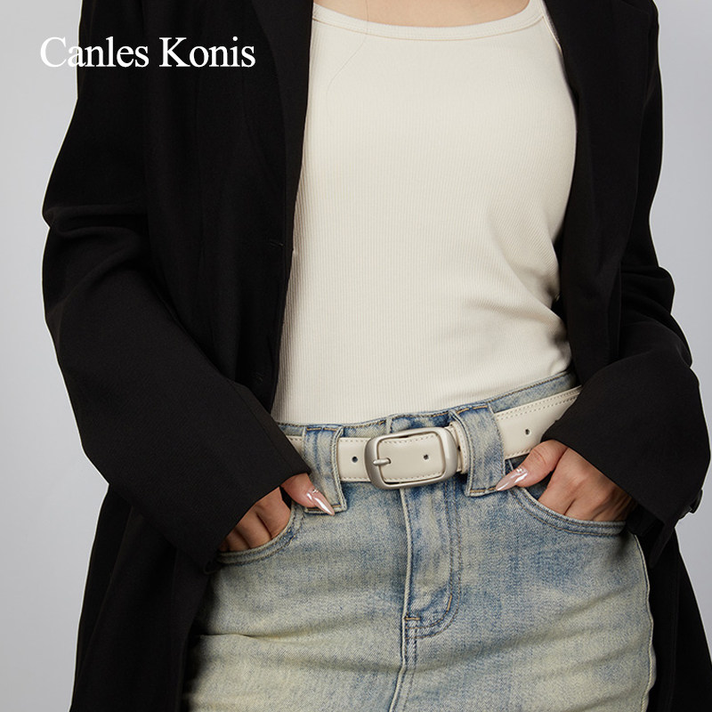 官网小Canles Konis真皮腰带女款装饰配牛仔裤白色皮带女2025新款,淘宝优惠券,粉丝福利购,淘宝优惠卷