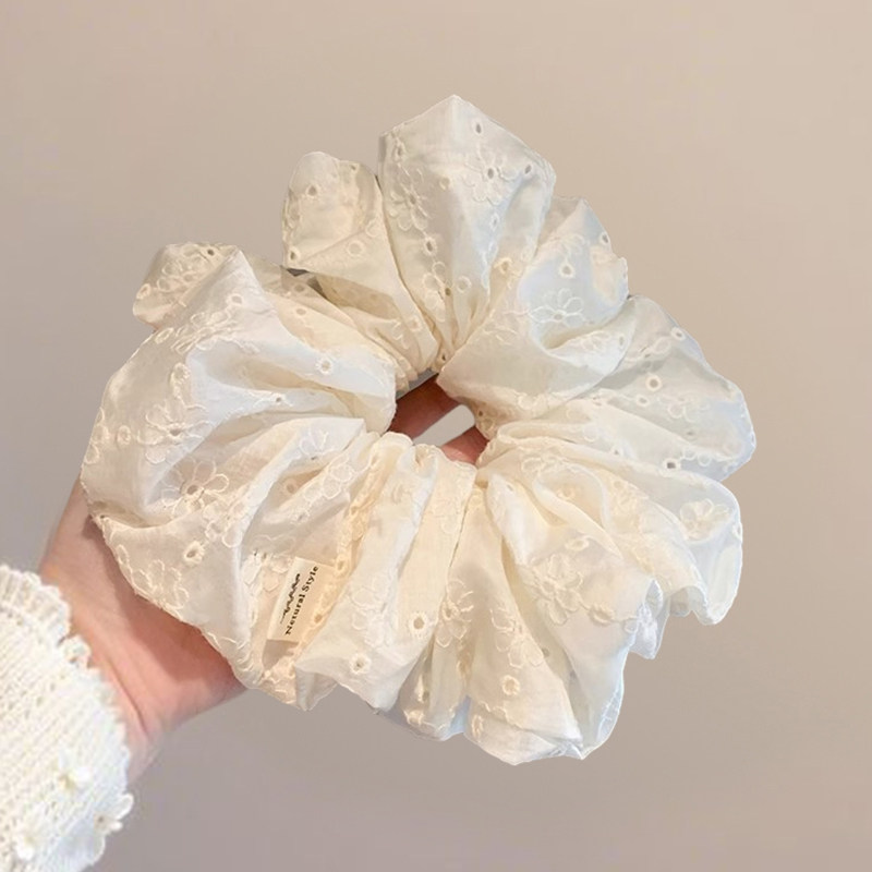 韩国慵懒风刺绣蕾丝肥肠圈基础网红米色温柔气质发绳皮筋发圈,淘宝优惠券,粉丝福利购,淘宝优惠卷